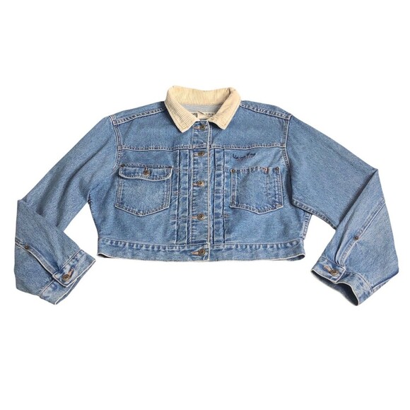 Vintage UnionBay Jacket L Denim Trucker Cropped Corduroy Collar 90s Y2K Grunge - Picture 1 of 16